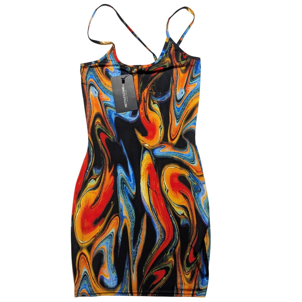 PrettyLittleThing Womens Marble Swirl‎ Strappy Bodycon Mini Dress Size 0 NEW